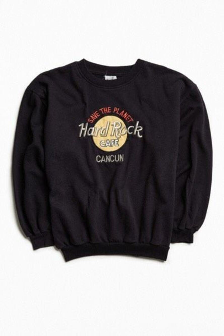 90s Vintage Hard Rock Cafe Cancun Embroidered Black Crewneck Sweatshirt Large
